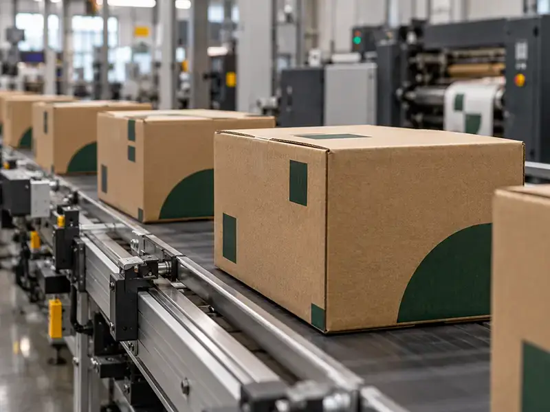 Cajas de cartón en línea de producción